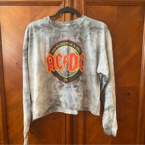 1976 ACDC Rock Band Smoke Tie-Dye Crop-Top Shirt Womens XL 24x20 High-Voltage